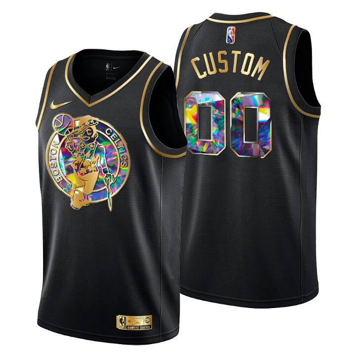 Men's Boston Celtics Active Player Custom 2021 22 Black Golden Edition 75th Anniversary Diamond Logo Stitched Basketball Jersey Men's Boston Celtics Active Player Custom 2021 22 Black Golden Edition 75th Anniversary Diamond Logo Stitched Basketball Jersey