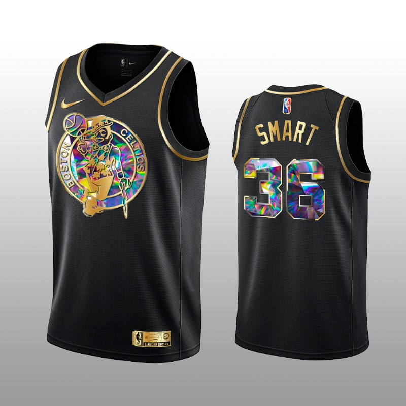 Men's Boston Celtics #36 Marcus Smart 2021 22 Black Golden Edition 75th Anniversary Diamond Logo Stitched Basketball Jersey Men's Boston Celtics #36 Marcus Smart 2021 22 Black Golden Edition 75th Anniversary Diamond Logo Stitched Basketball Jersey