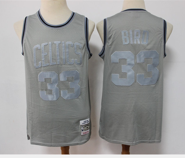 Men's Boston Celtics #33 Larry Bird Grey Throwback Stitched Basketball Jersey Men's Boston Celtics #33 Larry Bird Grey Throwback Stitched Basketball Jersey