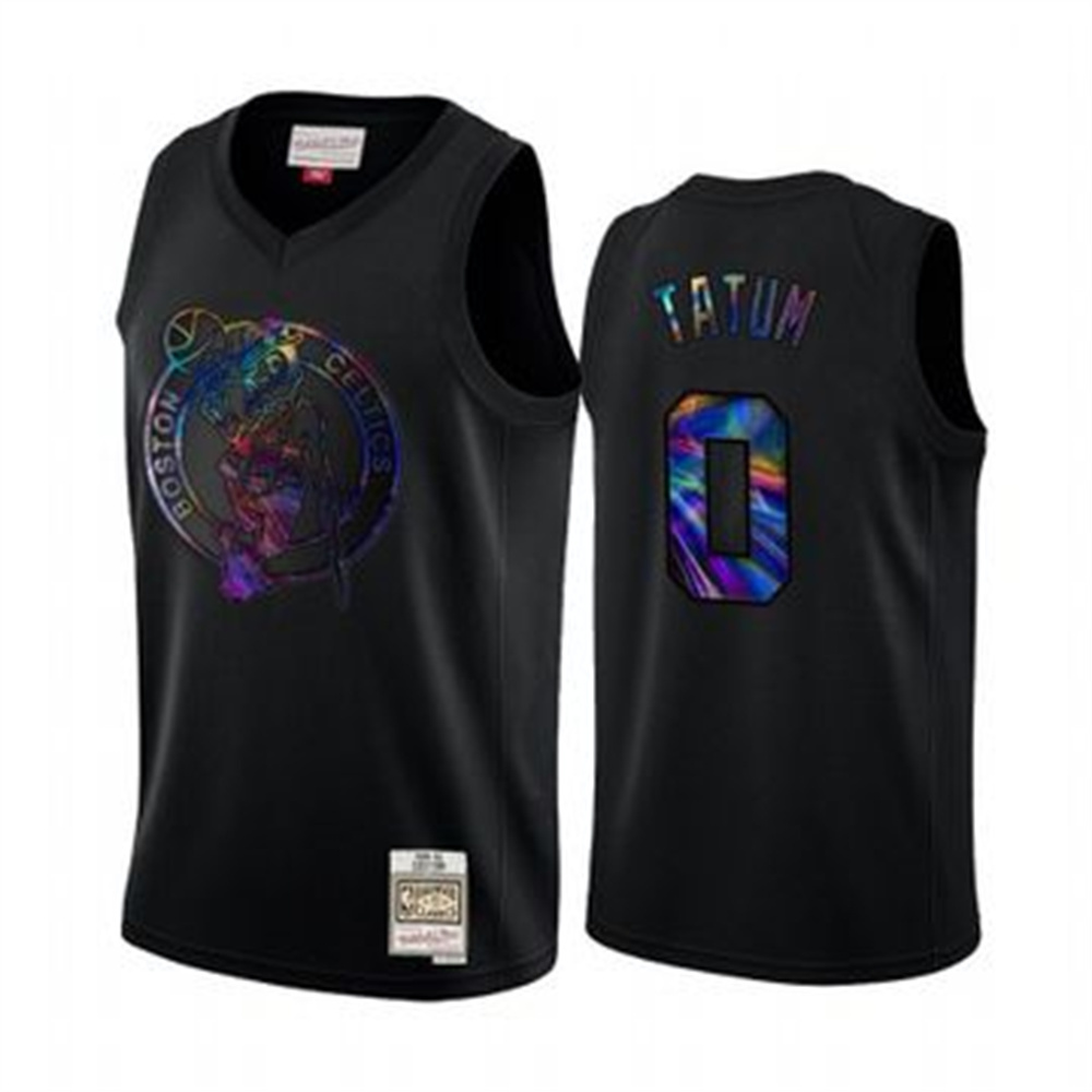 Mitchell and Ness Celtics #0 Jayson Tatum Men's Iridescent HWC Limited NBA Jersey - Black Mitchell and Ness Celtics #0 Jayson Tatum Men's Iridescent HWC Limited NBA Jersey - Black
