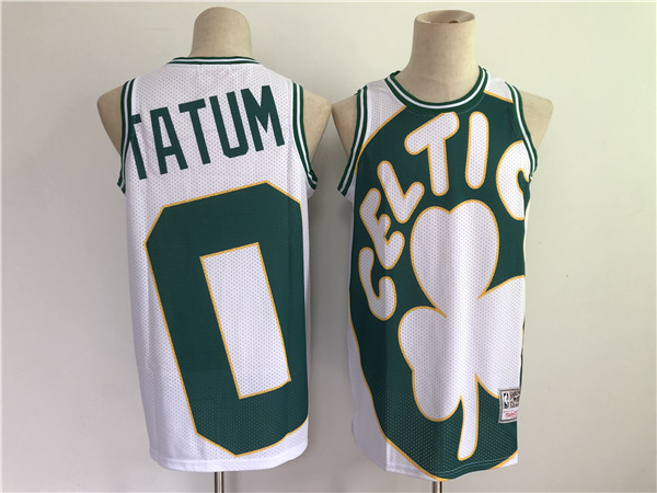 Men's Boston Celtics #0 Jayson Tatum White and Green Big Face Throwback Stitched Jersey Men's Boston Celtics #0 Jayson Tatum White and Green Big Face Throwback Stitched Jersey