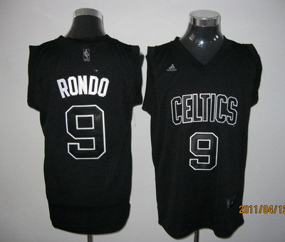 Boston Celtics 9 Rajon Rondo black white name Jersey Boston Celtics 9 Rajon Rondo black white name Jersey