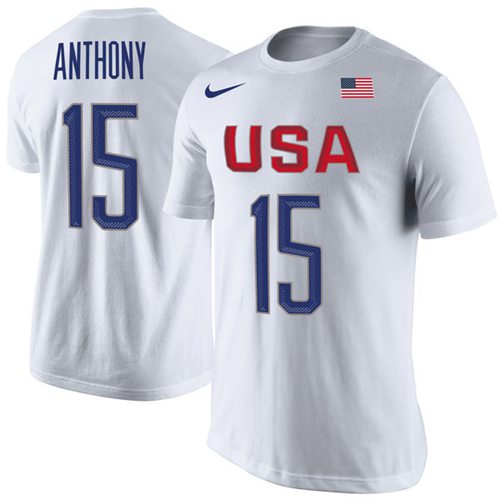 Team USA #15 Carmelo Anthony Basketball Nike Rio Replica Name & Number T-Shirt White Team USA #15 Carmelo Anthony Basketball Nike Rio Replica Name & Number T-Shirt White