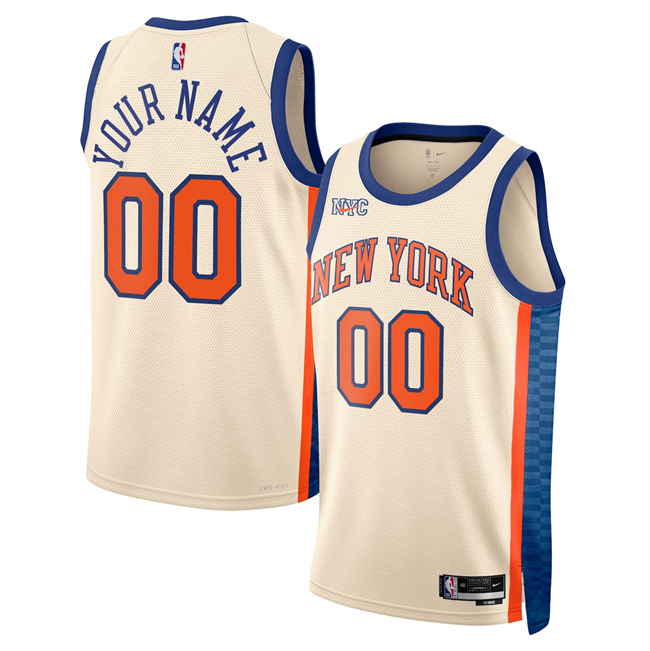 Men's New Yok Knicks Active Player Custom Cream 2025 26 City Edition Stitched Basketball Jersey