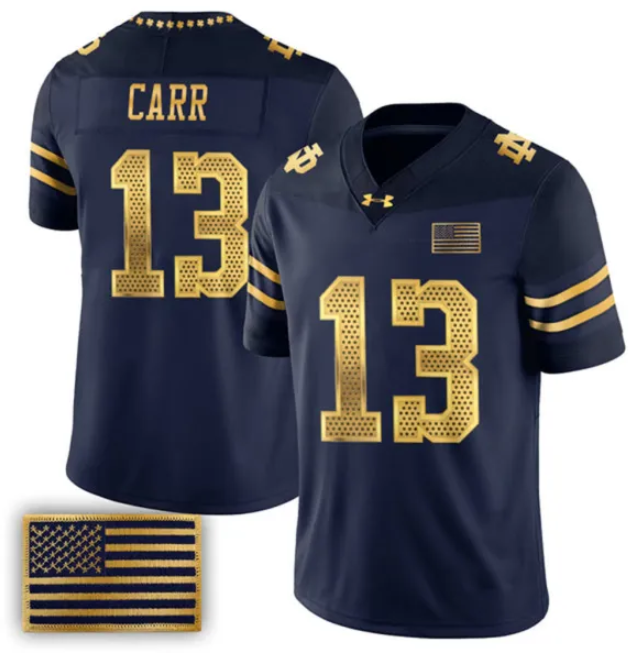 Men's Notre Dame Fighting Irish #13 CJ Carr Navy F.U.S.E. 2026 Shamrock Series Stitched Jersey