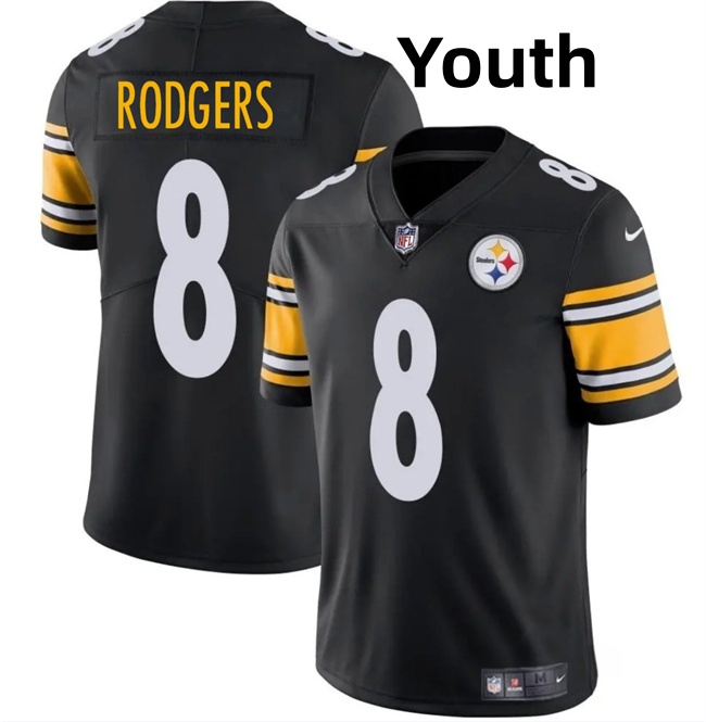 Youth Pittsburgh Steelers #8 Aaron Rodgers Black 2025 Vapor Limited Stitched Football Jersey_副本 Youth Pittsburgh Steelers #8 Aaron Rodgers Black 2025 Vapor Limited Stitched Football Jersey_副本