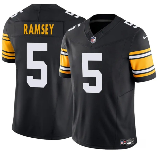 Youth Pittsburgh Steelers #5 Jalen Ramsey Black 2024 F.U.S.E. Alternate Vapor Untouchable Limited Stitched Football Jersey Youth Pittsburgh Steelers #5 Jalen Ramsey Black 2024 F.U.S.E. Alternate Vapor Untouchable Limited Stitched Football Jersey