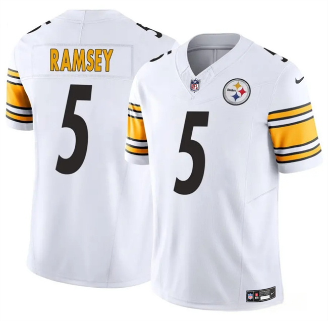 Youth Pittsburgh Steelers #5 Jalen Ramsey White 2023 F.U.S.E. Vapor Untouchable Limited Stitched Football Jersey Youth Pittsburgh Steelers #5 Jalen Ramsey White 2023 F.U.S.E. Vapor Untouchable Limited Stitched Football Jersey