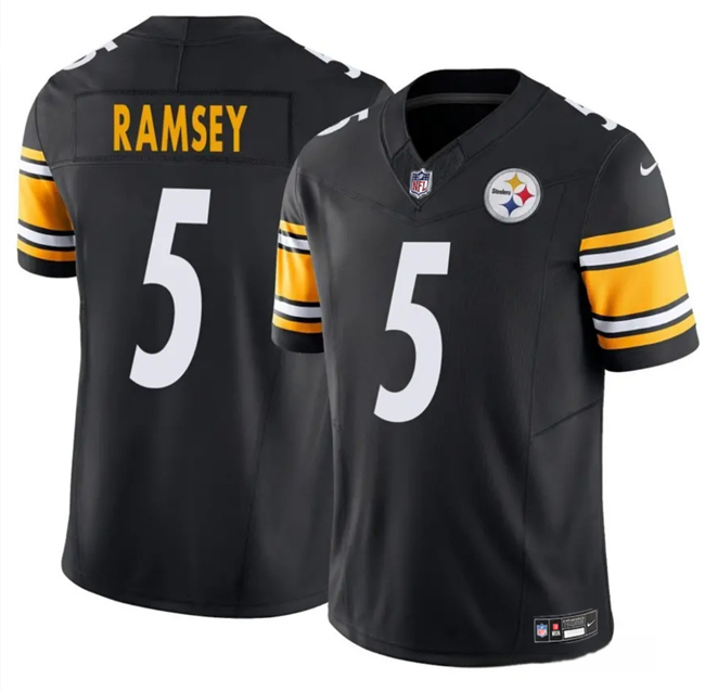 Youth Pittsburgh Steelers #5 Jalen Ramsey Black 2023 F.U.S.E. Vapor Untouchable Limited Stitched Football Jersey Youth Pittsburgh Steelers #5 Jalen Ramsey Black 2023 F.U.S.E. Vapor Untouchable Limited Stitched Football Jersey