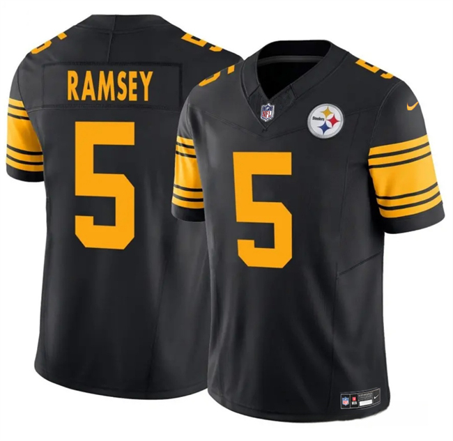 Youth Pittsburgh Steelers #5 Jalen Ramsey Black 2024 F.U.S.E. Color Rush Limited Stitched Football Jersey Youth Pittsburgh Steelers #5 Jalen Ramsey Black 2024 F.U.S.E. Color Rush Limited Stitched Football Jersey