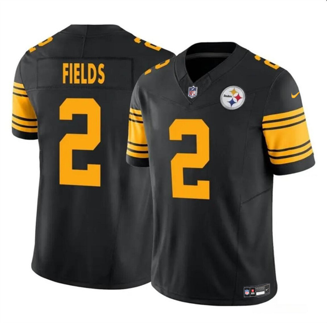 Youth Pittsburgh Steelers #2 Justin Fields Black 2023 F.U.S.E. Color Rush Limited Stitched Football Jersey Youth Pittsburgh Steelers #2 Justin Fields Black 2023 F.U.S.E. Color Rush Limited Stitched Football Jersey