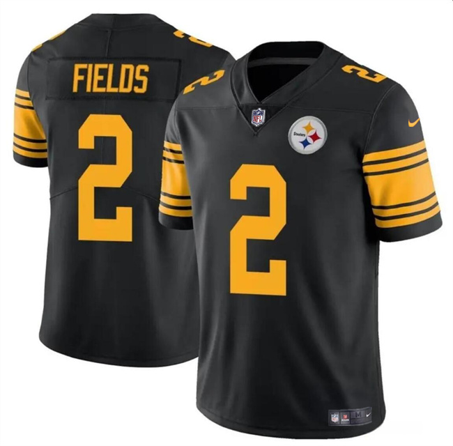 Youth Pittsburgh Steelers #2 Justin Fields Black Color Rush Limited Stitched Football Jersey Youth Pittsburgh Steelers #2 Justin Fields Black Color Rush Limited Stitched Football Jersey
