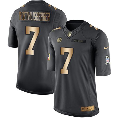 Nike Steelers #7 Ben Roethlisberger Black Youth Stitched NFL Limited Gold Salute to Service Jersey Nike Steelers #7 Ben Roethlisberger Black Youth Stitched NFL Limited Gold Salute to Service Jersey