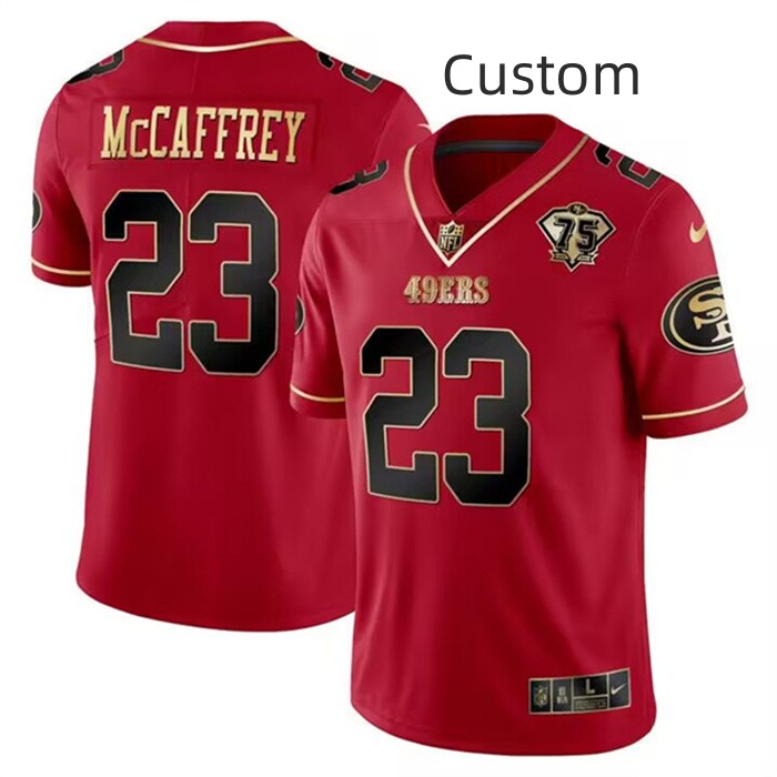 Custom San Francisco 49ers Red Gold 75 Anniversary Patch Limited Stitched Football Jersey Custom San Francisco 49ers Red Gold 75 Anniversary Patch Limited Stitched Football Jersey