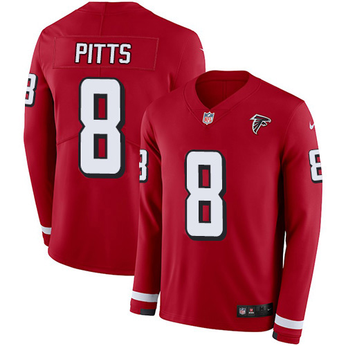 Nike Falcons #8 Kyle Pitts Red Team Color Men's Stitched NFL Limited Therma Long Sleeve Jersey Nike Falcons #8 Kyle Pitts Red Team Color Men's Stitched NFL Limited Therma Long Sleeve Jersey
