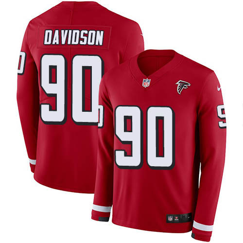 Nike Falcons #90 Marlon Davidson Red Team Color Men's Stitched NFL Limited Therma Long Sleeve Jersey Nike Falcons #90 Marlon Davidson Red Team Color Men's Stitched NFL Limited Therma Long Sleeve Jersey
