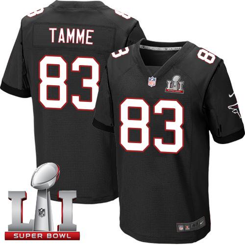 Nike Falcons #83 Jacob Tamme Black Alternate Super Bowl LI 51 Men's Stitched NFL Elite Jersey Nike Falcons #83 Jacob Tamme Black Alternate Super Bowl LI 51 Men's Stitched NFL Elite Jersey