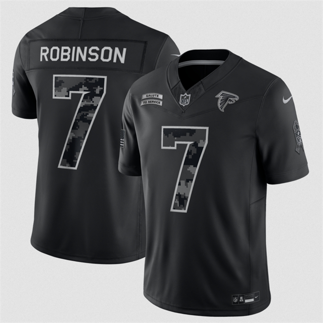 Men's Atlanta Falcons #7 Bijan Robinson Black F.U.S.E. 2026 Salute to Service Limited Stitched Football Jersey Men's Atlanta Falcons #7 Bijan Robinson Black F.U.S.E. 2026 Salute to Service Limited Stitched Football Jersey