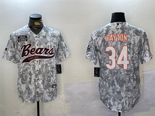 Men's Chicago Bears #34 Walter Payton 2024 Arctic Camo Salute To Service Stitched Baseball Jersey Men's Chicago Bears #34 Walter Payton 2024 Arctic Camo Salute To Service Stitched Baseball Jersey