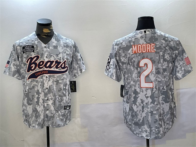 Men's Chicago Bears #2 DJ Moore 2024 Arctic Camo Salute To Service Stitched Baseball Jersey Men's Chicago Bears #2 DJ Moore 2024 Arctic Camo Salute To Service Stitched Baseball Jersey