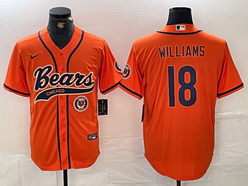 Men's Chicago Bears #18 Caleb Williams Orange With Patch Cool Base Stitched Baseball Jersey 1 Men's Chicago Bears #18 Caleb Williams Orange With Patch Cool Base Stitched Baseball Jersey 1