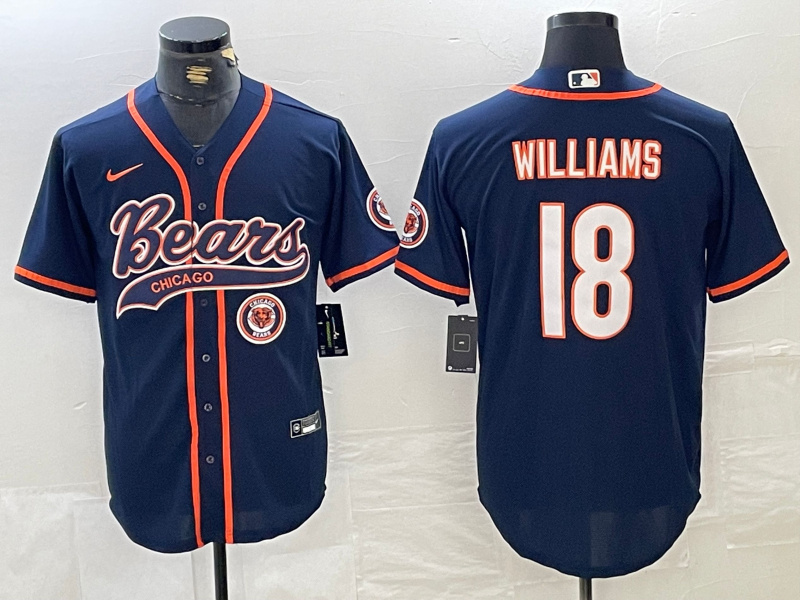 Men's Chicago Bears #18 Caleb Williams Navy With Patch Cool Base Stitched Baseball Jersey 3 Men's Chicago Bears #18 Caleb Williams Navy With Patch Cool Base Stitched Baseball Jersey 3