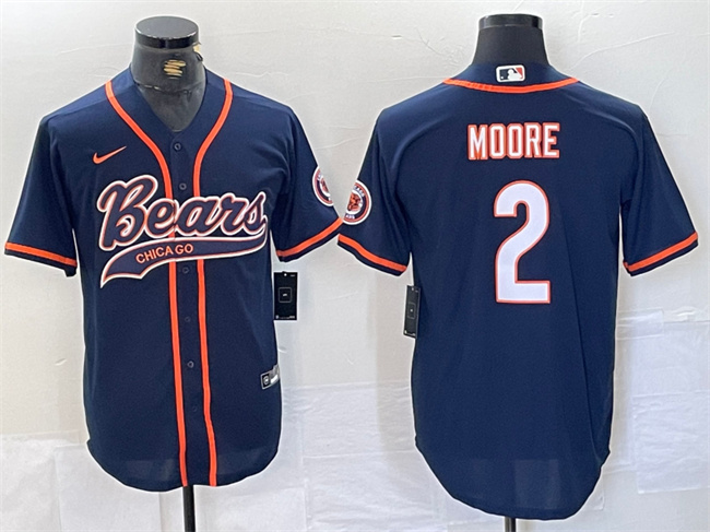 Men's Chicago Bears #2 DJ Moore Navy With Patch Cool Base Stitched Baseball Jersey Men's Chicago Bears #2 DJ Moore Navy With Patch Cool Base Stitched Baseball Jersey