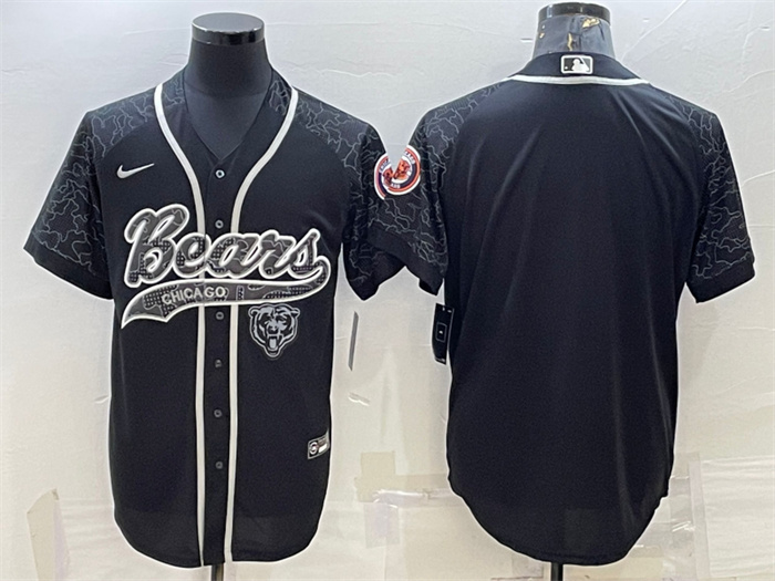 Men's Chicago Bears Blank Black Reflective With Patch Cool Base Stitched Baseball Jersey Men's Chicago Bears Blank Black Reflective With Patch Cool Base Stitched Baseball Jersey