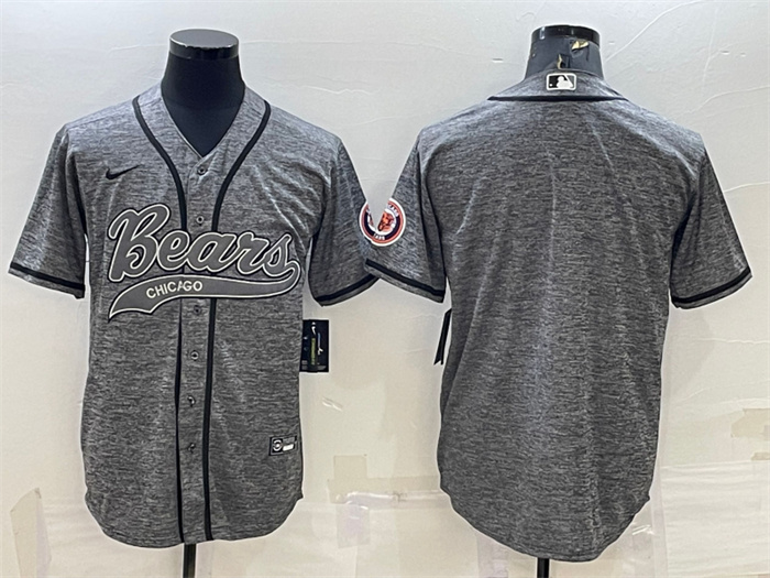 Men's Chicago Bears Blank Grey With Patch Cool Base Stitched Baseball Jersey Men's Chicago Bears Blank Grey With Patch Cool Base Stitched Baseball Jersey