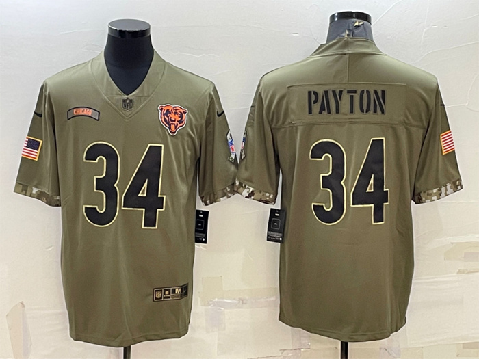 Men's Chicago Bears #34 Walter Payton Olive 2022 Salute To Service Limited Stitched Jersey Men's Chicago Bears #34 Walter Payton Olive 2022 Salute To Service Limited Stitched Jersey