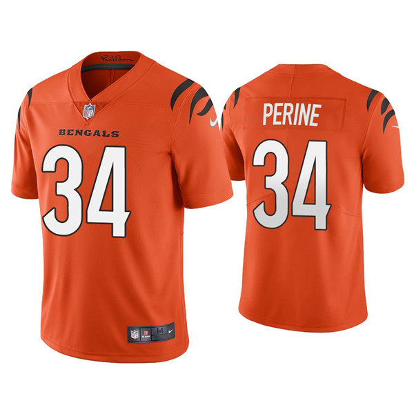 Men's Cincinnati Bengals #34 Samaje Perine 2021 Orange Vapor Untouchable Limited Stitched Jersey Men's Cincinnati Bengals #34 Samaje Perine 2021 Orange Vapor Untouchable Limited Stitched Jersey