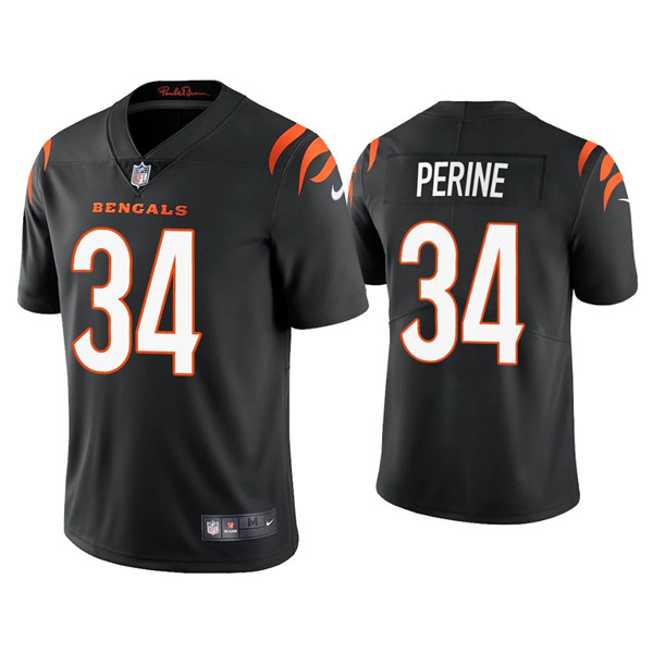 Men's Cincinnati Bengals #34 Samaje Perine 2021 Black Vapor Untouchable Limited Stitched Jersey Men's Cincinnati Bengals #34 Samaje Perine 2021 Black Vapor Untouchable Limited Stitched Jersey