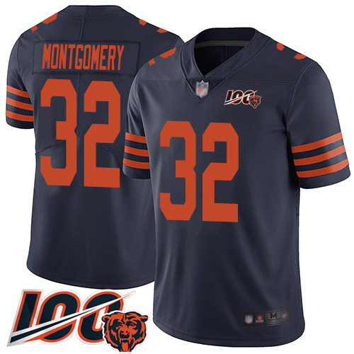 Bears #32 David Montgomery Navy Blue Alternate Men's Stitched Football 100th Season Vapor Limited Jersey Bears #32 David Montgomery Navy Blue Alternate Men's Stitched Football 100th Season Vapor Limited Jersey