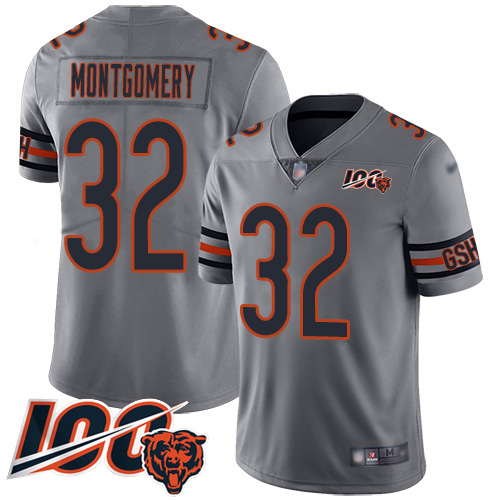 Bears #32 David Montgomery Silver Men's Stitched Football Limited Inverted Legend 100th Season Jersey Bears #32 David Montgomery Silver Men's Stitched Football Limited Inverted Legend 100th Season Jersey