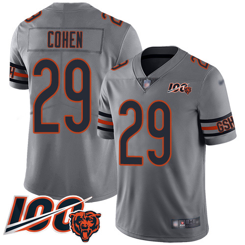 Bears #29 Tarik Cohen Silver Men's Stitched Football Limited Inverted Legend 100th Season Jersey Bears #29 Tarik Cohen Silver Men's Stitched Football Limited Inverted Legend 100th Season Jersey