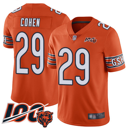 Bears #29 Tarik Cohen Orange Men's Stitched Football Limited Rush 100th Season Jersey Bears #29 Tarik Cohen Orange Men's Stitched Football Limited Rush 100th Season Jersey