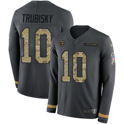 Nike Bears #10 Mitchell Trubisky Anthracite Salute to Service Men's Stitched NFL Limited Therma Long Sleeve Jersey Nike Bears #10 Mitchell Trubisky Anthracite Salute to Service Men's Stitched NFL Limited Therma Long Sleeve Jersey