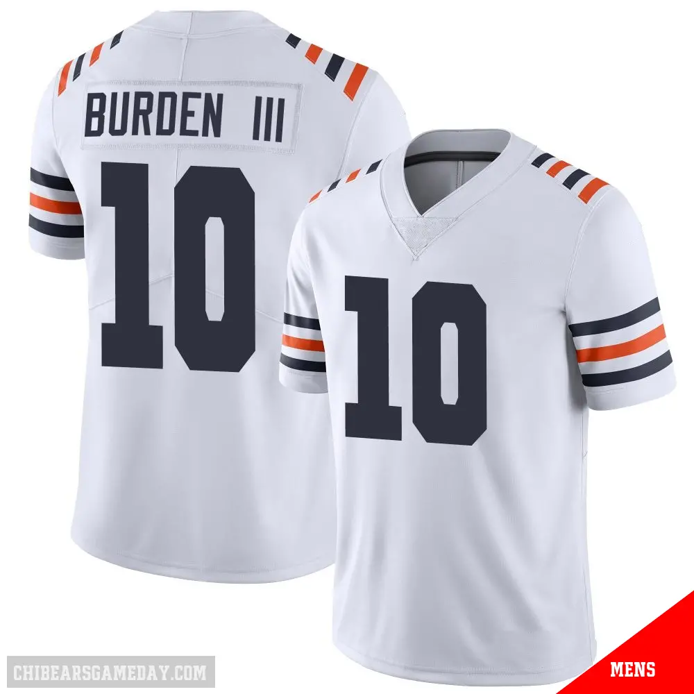 Men's Chicago #10 Luther Burden III Bears White 2024 Draft Color Rush F.U.S.E. Vapor Stitched Football Jersey