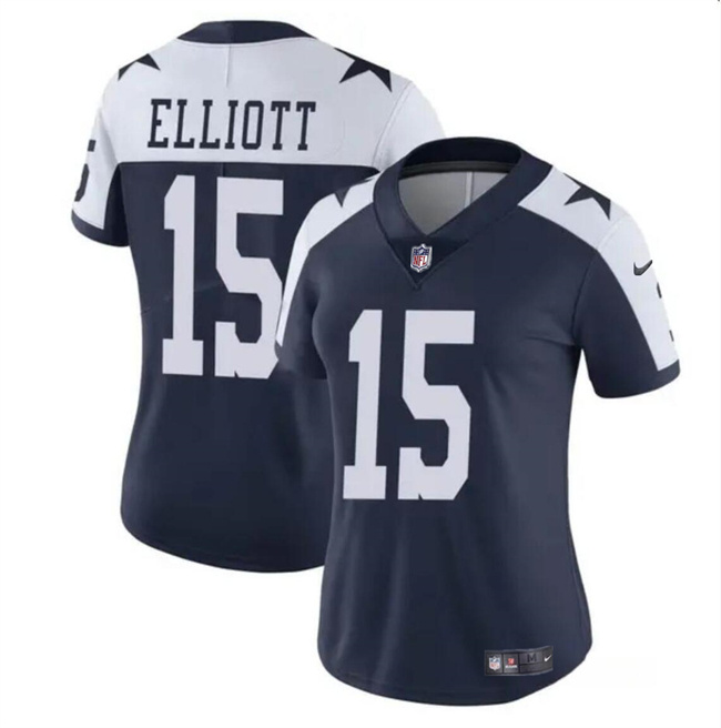 Women's Dallas Cowboys #15 Ezekiel Elliott Navy White Vapor Thanksgiving Limited Stitched Football Jersey(Run Small) Women's Dallas Cowboys #15 Ezekiel Elliott Navy White Vapor Thanksgiving Limited Stitched Football Jersey(Run Small)