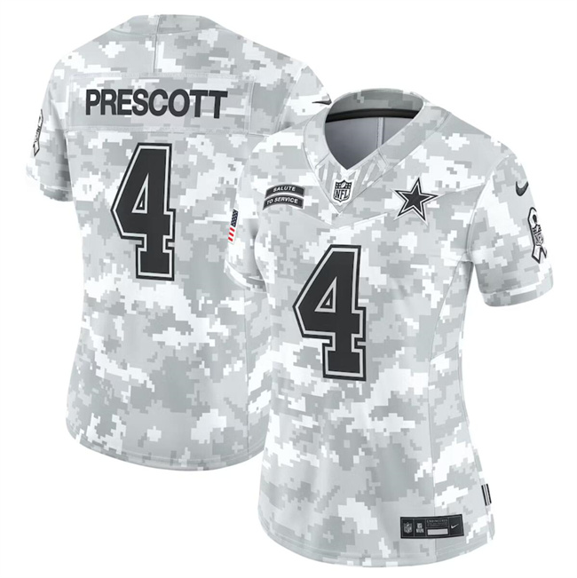Women's Dallas Cowboys #4 Dak Prescott 2024 F.U.S.E Arctic Camo Salute To Service Limited Stitched Football Jersey(Run Small) Women's Dallas Cowboys #4 Dak Prescott 2024 F.U.S.E Arctic Camo Salute To Service Limited Stitched Football Jersey(Run Small)