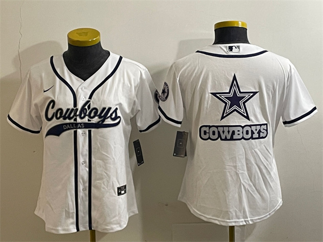 Women's Dallas Cowboys White Team Big Logo With Patch Cool Base Stitched Baseball Jersey(Run Small) Women's Dallas Cowboys White Team Big Logo With Patch Cool Base Stitched Baseball Jersey(Run Small)