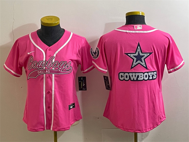 Women's Dallas Cowboys Pink Team Big Logo With Patch Cool Base Stitched Baseball Jersey(Run Small) Women's Dallas Cowboys Pink Team Big Logo With Patch Cool Base Stitched Baseball Jersey(Run Small)