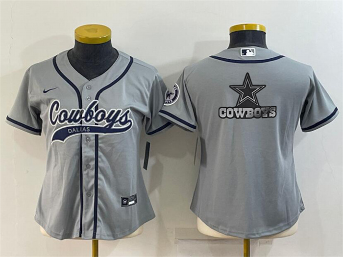 Women's Dallas Cowboys Grey Team Big Logo With Patch Cool Base Stitched Baseball Jersey(Run Small) Women's Dallas Cowboys Grey Team Big Logo With Patch Cool Base Stitched Baseball Jersey(Run Small)