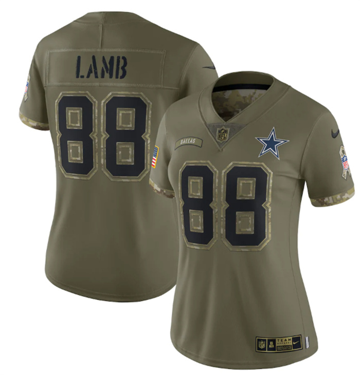 Women's Dallas Cowboys #88 CeeDee Lamb Olive 2022 Salute To Service Limited Stitched Jersey(Run Small) Women's Dallas Cowboys #88 CeeDee Lamb Olive 2022 Salute To Service Limited Stitched Jersey(Run Small)