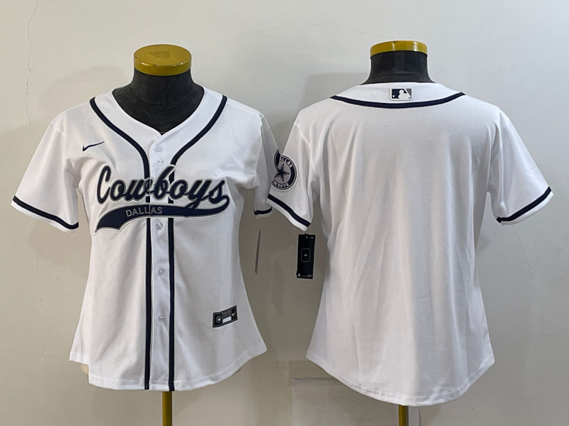 Women Dallas Cowboys Blank White With Patch Cool Base Stitched Baseball Jersey Women Dallas Cowboys Blank White With Patch Cool Base Stitched Baseball Jersey
