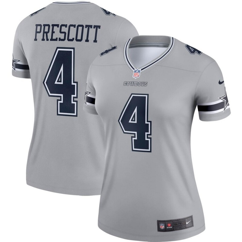 Women Nike Cowboys 4 Dak Prescott Gray Women Inverted Legend Jersey Women Nike Cowboys 4 Dak Prescott Gray Women Inverted Legend Jersey
