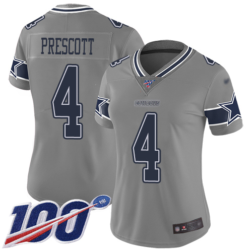 Cowboys #4 Dak Prescott Gray Women's Stitched Football Limited Inverted Legend 100th Season Jersey Cowboys #4 Dak Prescott Gray Women's Stitched Football Limited Inverted Legend 100th Season Jersey