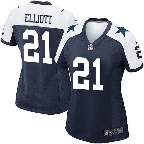 Nike Cowboys #21 Ezekiel Elliott Navy Blue Thanksgiving Women's Stitched NFL Throwback Elite Jersey Nike Cowboys #21 Ezekiel Elliott Navy Blue Thanksgiving Women's Stitched NFL Throwback Elite Jersey
