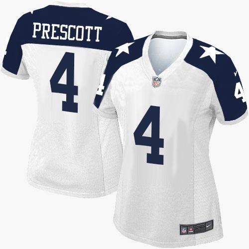 Nike Cowboys #4 Dak Prescott White Thanksgiving Throwback Women's Stitched NFL Elite Jersey Nike Cowboys #4 Dak Prescott White Thanksgiving Throwback Women's Stitched NFL Elite Jersey