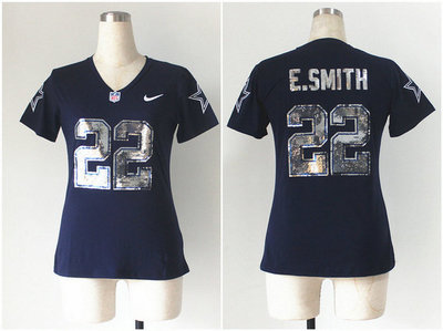 NEW women jerseys Dallas Cowboys 22 e.smitth Blue(Handwork Sequin lettering Fashion) NEW women jerseys Dallas Cowboys 22 e.smitth Blue(Handwork Sequin lettering Fashion)